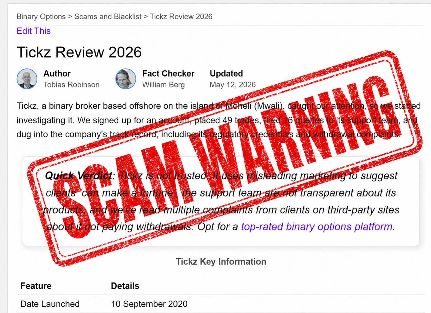 tickz scam warning